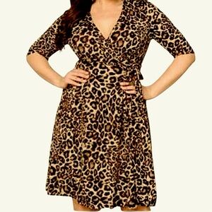 PLUS SIZE!!🔥SALE🔥LANE BRYANT LEOPARD ANIMAL PRINT JERSEY WRAP DRESS SZ 26/2